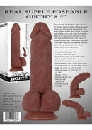 Evolved Real Supple Girthy Poseable 8.5 Inch Dildo Chocolate displayed with details on features and specifications.