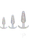 Mood Pride Anal Plug Training Set featuring three rainbow confetti silicone plugs in sizes 3, 4, and 5 inches.