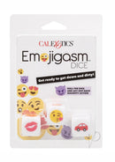 Emojigasm Dice Foreplay Party Game for Couples packaging with emoji designs and dice for intimate fun.