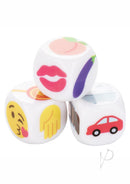 Emojigasm Dice Foreplay Party Game for Couples featuring three emoji dice with playful designs.