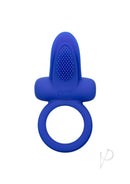 CalExotics Silicone Dual Pleasure Cock Ring Blue with ergonomic clitoral teaser for enhanced stimulation.