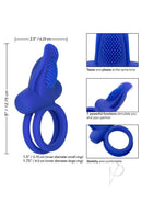 CalExotics Silicone Dual Pleasure Cock Ring Blue with ergonomic design and dual stimulation features.