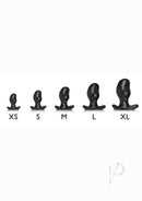 Oxballs Ergo Silicone Butt Plug Small Smoke Smoosh sizes XS, S, M, L, XL displayed side by side for easy comparison.