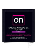 Sensuva On For Her Arousal Ultra Oil Single Use Ampoule packaging with details on effects and usage.