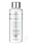 Think Clean Thoughts Fragrance Free Toy Powder 2 Oz bottle with unisex labeling, fragrance-free and never sticky.