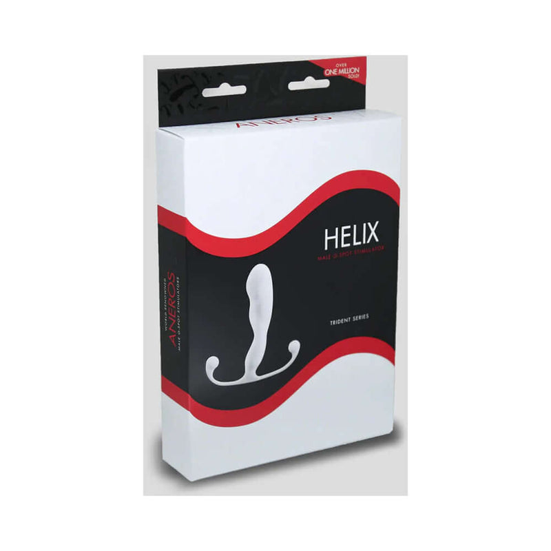 Aneros Trident Series Helix Prostate Stimulator packaging with a sleek design for enhanced prostate pleasure.