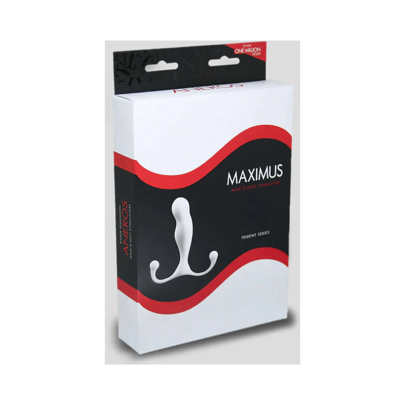 Aneros Trident Series Maximus Prostate Stimulator packaging showcasing its design and branding.