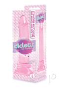 The 9's Diclets 7 Inch Jelly Dildo Pink in package, featuring soft, body-safe TPR and a suction cup base.