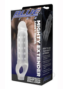 Blue Line CandB Gear Mighty Extender Penis Sleeve Clear packaging showcasing the product's features and use.
