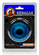 Oxballs Big Ox Super Mega Stretch Silicone Cock Ring Blue package featuring thick cushioned design for enhanced performance.