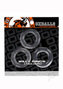 Oxballs Willy Rings 3 Pack Cock Rings Clear packaging featuring three clear stretchy rings.