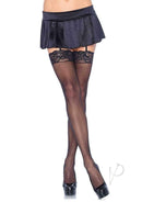 Leg Avenue Sheer Nylon Thigh High with Lace Top Black