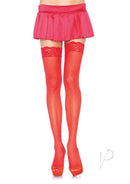 Leg Avenue Sheer Nylon Thigh High with Lace Top OS Red