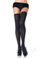 Leg Avenue Nylon Thigh High Plus Size Black worn by model, featuring a sleek black design over the knee.