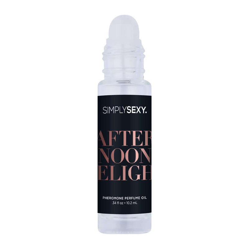 Simply Sexy Pheromone Oil Roll On Afternoon Delight 0.34 Oz bottle with tropical fragrance.