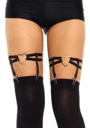 Leg Avenue Dual Strap Garter Suspender with Heart Black on thighs, featuring playful heart design and secure straps.