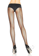 Leg Avenue Fishnet with Backseam Pantyhose Plus Size Black on model showcasing back view.
