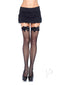 Leg Avenue Fishnet Thigh High with Bow OS Black worn with a lace skirt, showcasing a flirty and seductive look.