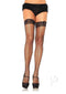 Leg Avenue Stay Up Fishnet Lace Top Thigh High OS Black featuring floral lace top and fishnet design, perfect for sexy outfits.