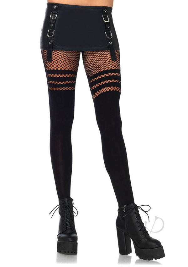 Opaque Thigh High Hose Stripe Os Black-0