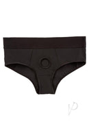 Boundless Backless Brief Harness 2XL/3XL Black front view, showcasing soft, stretchy fabric and reinforced O-ring.