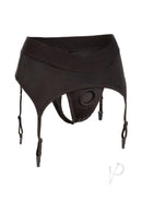Boundless Thong with Garter Harness S/M Black featuring a wide waistband and reinforced O-ring design.