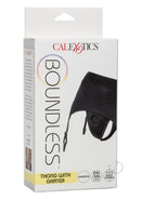 Boundless Thong with Garter Harness 2XL/3XL Black packaging showcasing the design and features of the product.