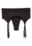 Boundless Thong with Garter Harness 2XL/3XL Black showing a sleek design with straps and O-ring detail.