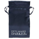 Fifty Shades of Darker Adrenaline Spikes Metal Pinwheel storage bag in dark blue satin with logo.