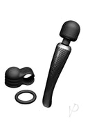 Bodywand MensWand Rechargeable Silicone Massager Black with multi-use attachment and accessories.