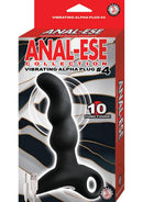 Anal-Ese Vibrating Silicone Alpha Plug 4 Black packaging featuring 10 vibration functions and sleek design.