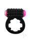Rock Candy Sugar Buzz Vibrating Cock Ring Black showcasing its textured design and vibrant accents for enhanced pleasure.