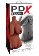 PDX Plus Perfect 10 Torso Realistic Masturbator Chocolate packaging featuring a lifelike torso design.