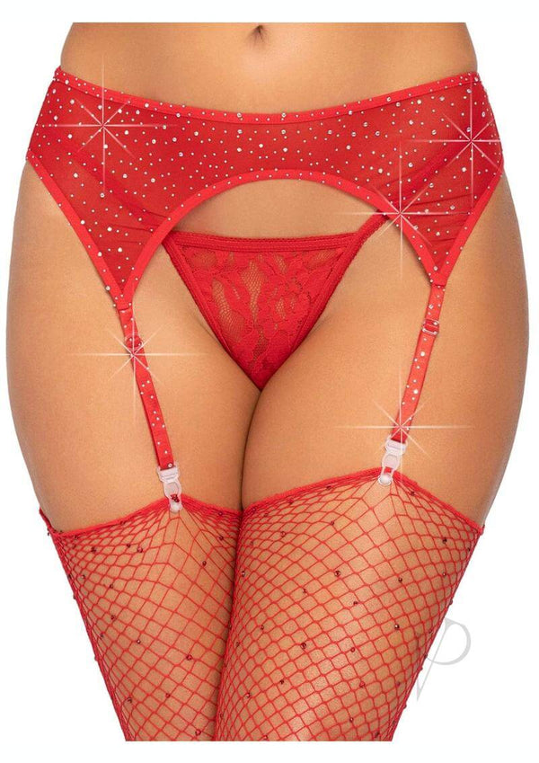 Rhinestone Garter Belt Os Red-0