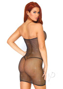 Leg Avenue Crystalized Fishnet Convertible Tube Dress Black worn by a model, showcasing the shiny rhinestone accents.