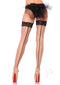 Leg Avenue Stay Up Lace Top Fishnet Thigh High OS Nude Black with backseam design and lace top.