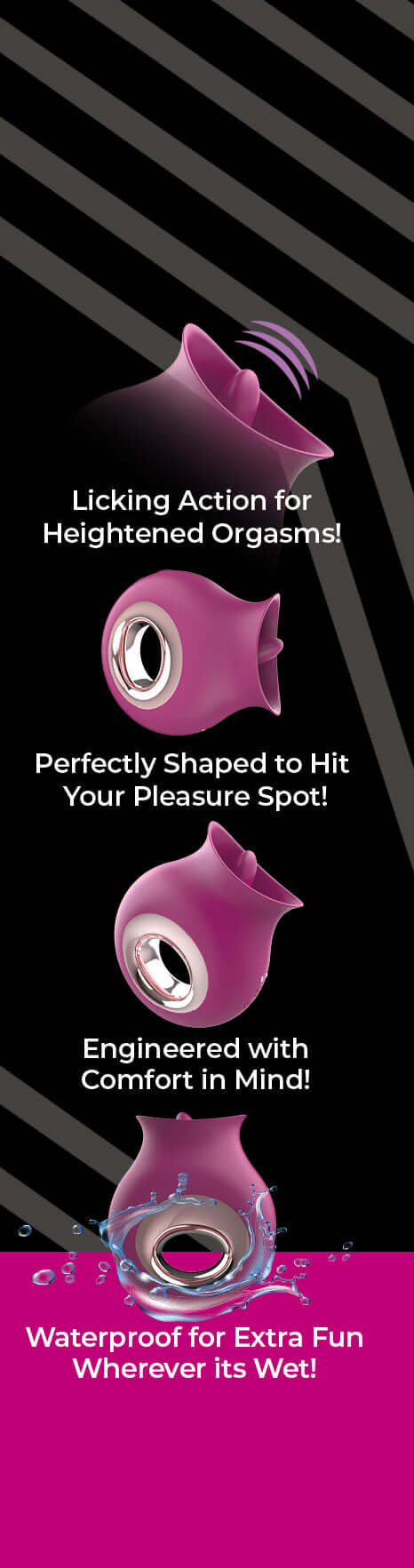 Lickety Split Oral Stimulator features licking action, ergonomic design, and waterproof build for heightened pleasure and comfort.