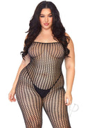 Leg Avenue Seamless Crochet Net Bodystocking Plus Size Black in elegant crochet net pattern, designed for a flattering fit.