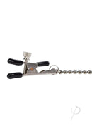 Nipple Play Bull Nose Nipple Clamps Non-Piercing Silver with connecting chain for adjustable stimulation.