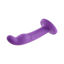 Sportsheets Astil 8 Inch Suction Cup Silicone Dildo in purple color, showcasing its sleek design and flared base.