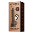 FemmeFunn Vortex Turbo Baller 8.25 inch Rotating Dildo Brown packaging showcasing the design and features.