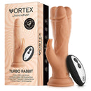 FemmeFunn Vortex Turbo Rabbit 2.0 8 inch Vibrating Dildo Beige with remote control and box packaging