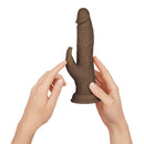 FemmeFunn Vortex Turbo Rabbit 2.0 8 inch Vibrating Dildo Brown held in hands for demonstration.