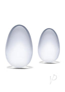 Glas Yoni Eggs 2 Piece Kegel Exerciser Set Clear features smooth glass eggs for pelvic floor exercise.