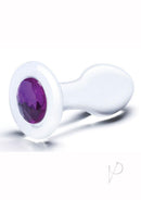 Glas Jewel Glass Anal Plug Clear and Purple with a sparkling gem accent.
