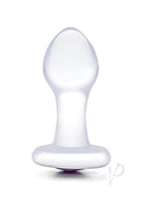 Glas Jewel Glass Anal Plug Clear and Purple showcasing a smooth glass finish with a sparkling gem base.