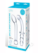 Glas 2 Piece G-Spot Pleasure Dildo Set Clear packaging, showcasing two glass dildos for targeted stimulation.