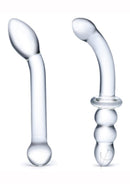 Glas 2 Piece G-Spot Pleasure Dildo Set Clear featuring two smooth glass dildos designed for targeted G-spot stimulation.