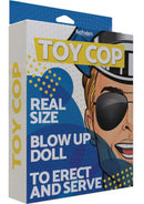 Toy Cop Blow-Up Doll 5.5 Foot Vanilla packaging featuring bold graphics and playful text.