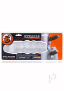 Oxballs Invader Open-Ended Cocksheath Extender Clear packaging showcasing its rippled texture and secure fit.